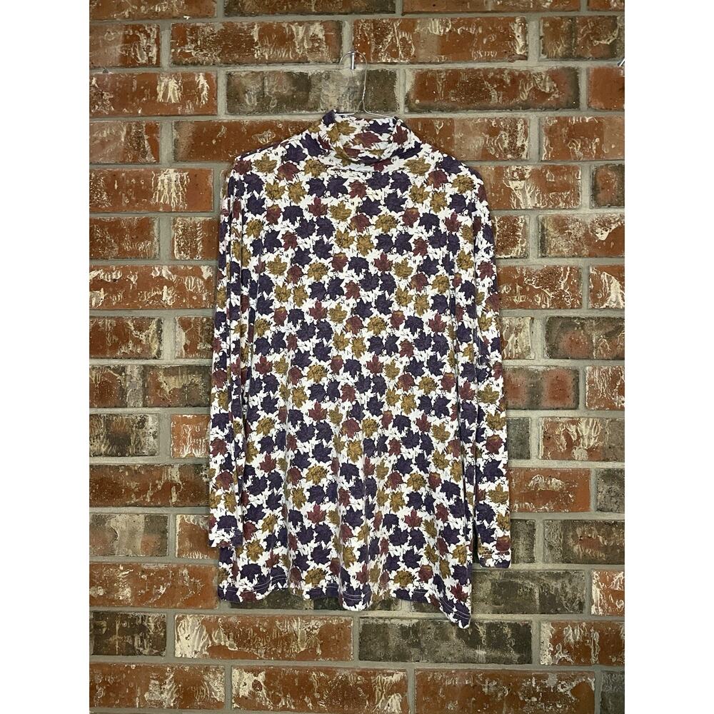 Vintage Southern Expressions Leaf Print Turtleneck Women's XL Granola Crunchy